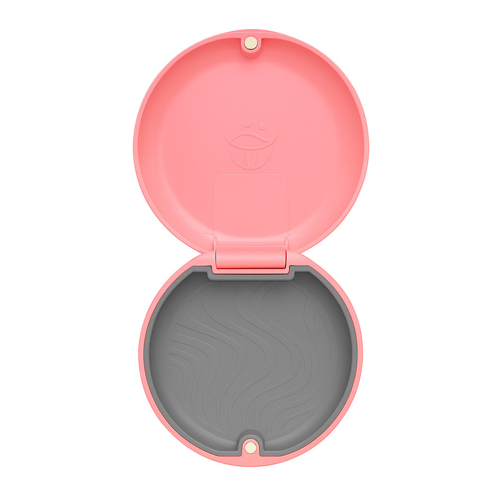 Captain Orthodontics Rose Pink Slim Aligner Case with silicone layer, durable denture and retainer box for secure storage.