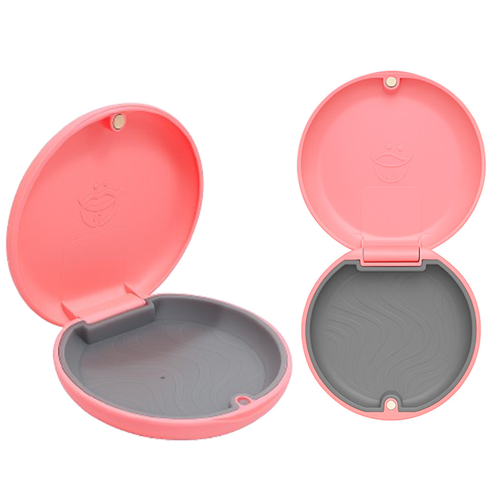 Captain Orthodontics Rose Pink Captain Slim Aligner Case with silicone layer, denture and retainer box, compact and protective.