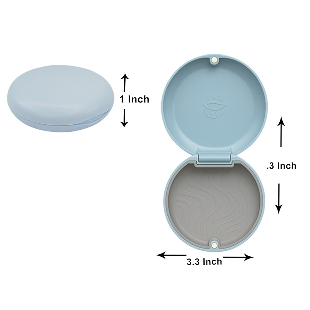 Captain Orthodontics Captain Slim Aligner case in sky blue with silicone layer, designed for denture and retainer storage.