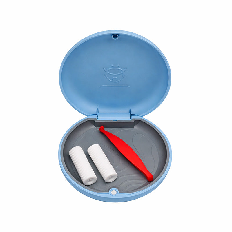 Sky blue Captain Slim Aligner Case by Captain Orthodontics, featuring a silicone layer for secure denture and retainer storage.