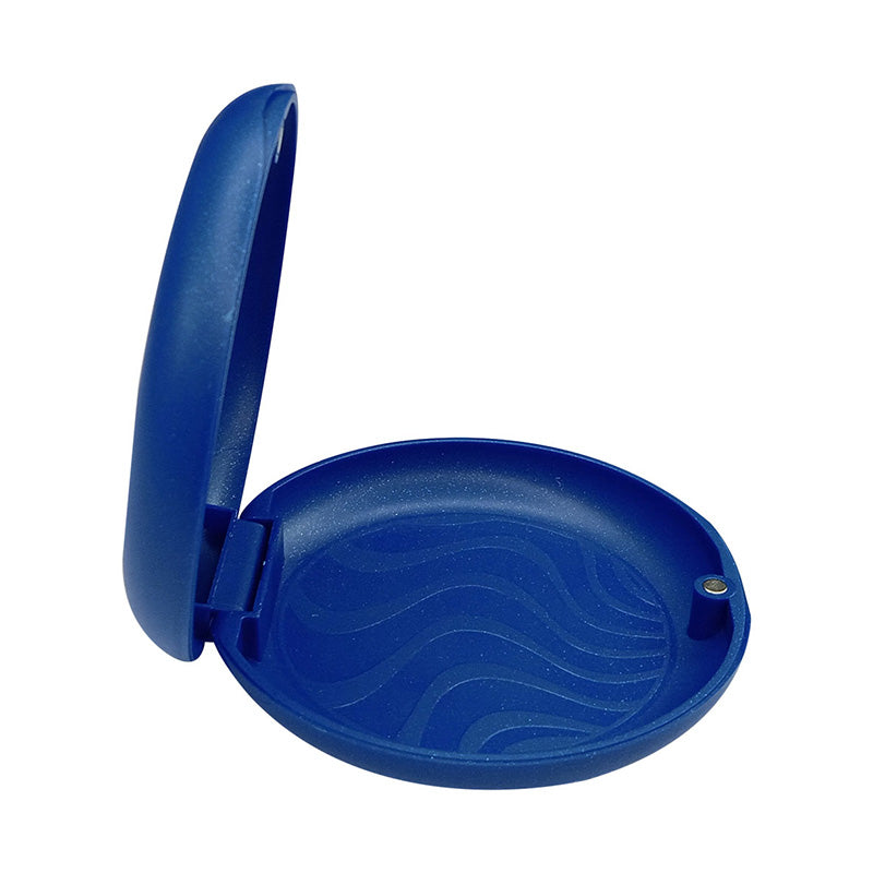 Captain Orthodontics sparkle blue Slim Aligner Case with silicone layer, designed for holding dentures and retainers.