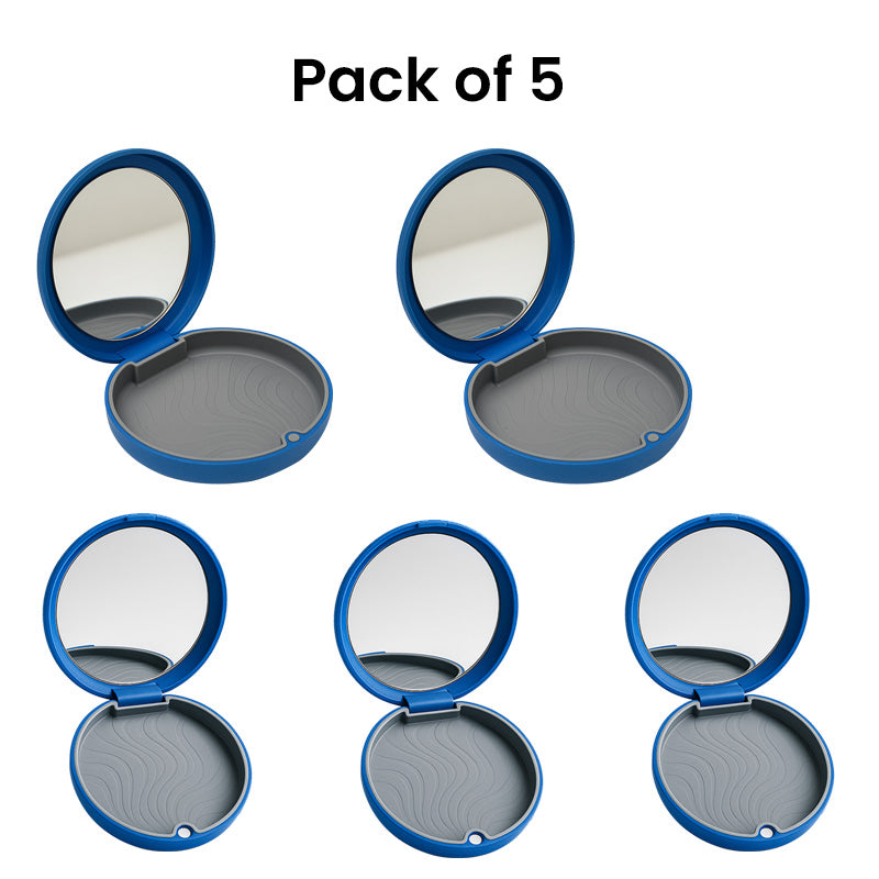 Captain Orthodontics Captain Slim Aligner Case in Sparkle Blue with silicone layer, designed for denture and retainer storage.