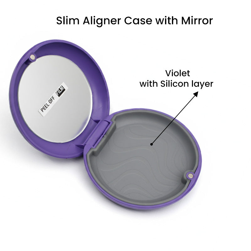 Violet Captain Slim Aligner Case with silicone layer for dentures and retainers, designed by Captain Orthodontics.