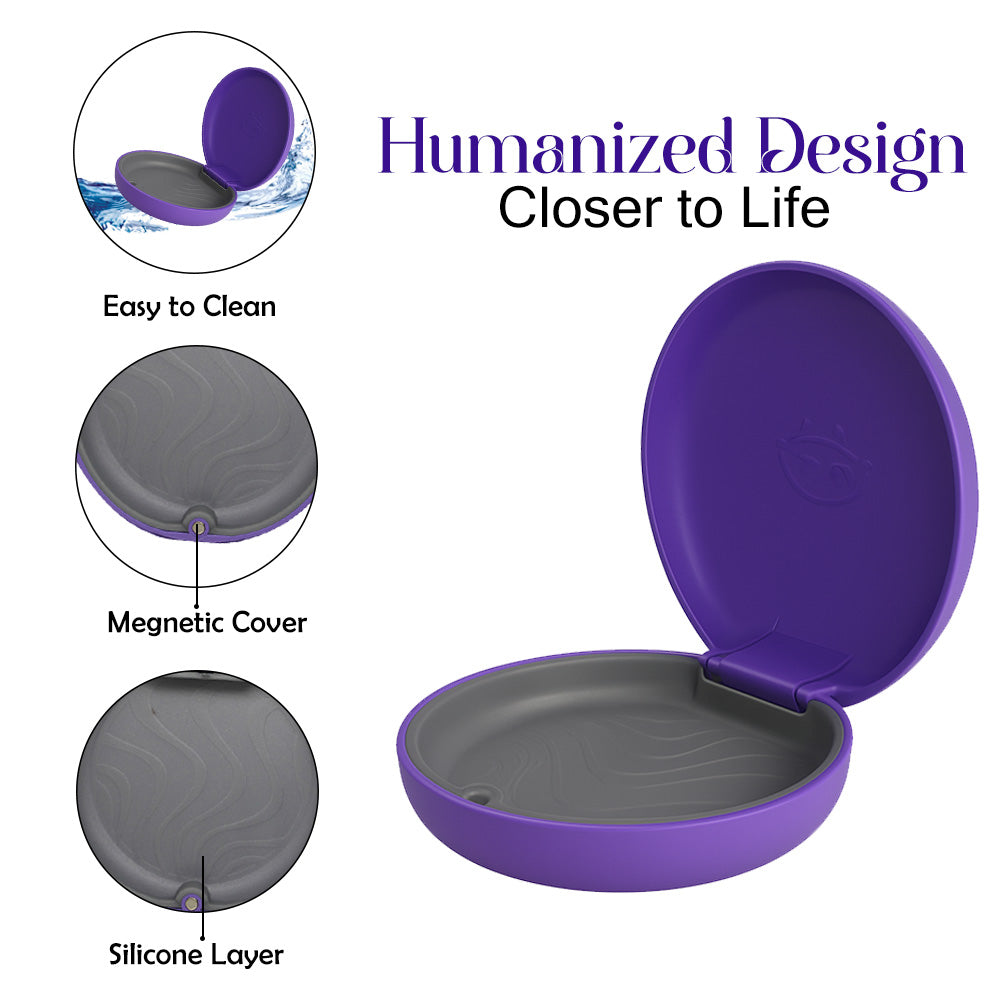 Captain Orthodontics Captain Slim Aligner Case in violet with silicone layer, denture and retainer box for secure storage.
