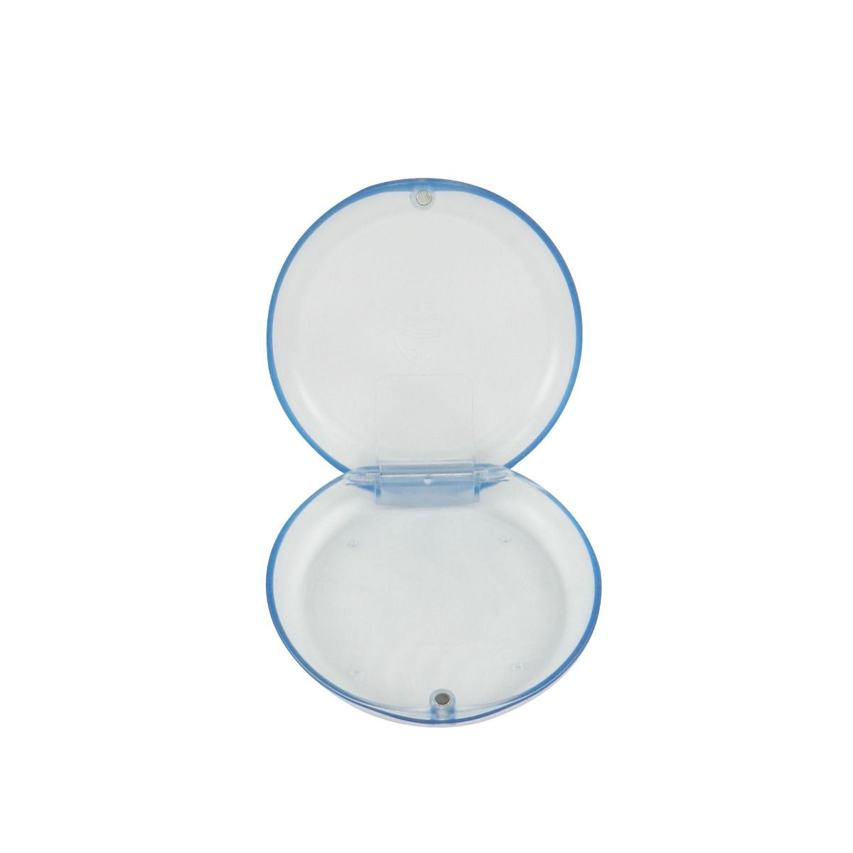 Transparent blue Captain Slim Aligner Case by Captain Orthodontics, designed for denture and retainer storage, lightweight and durable.