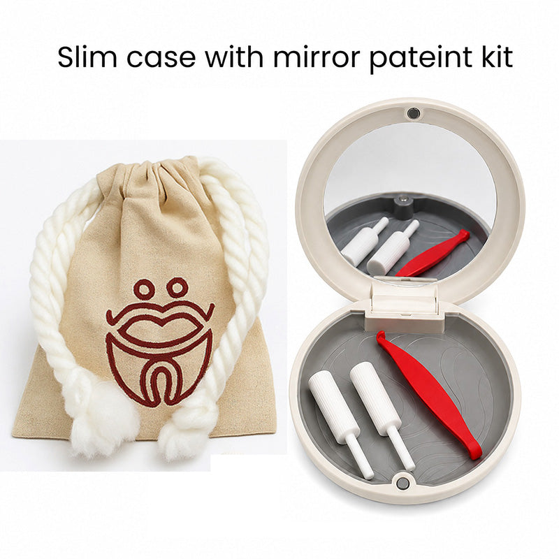 Captain Orthodontics Captain Slim Aligner Case in off-white with silicone layer, designed for denture and retainer storage.