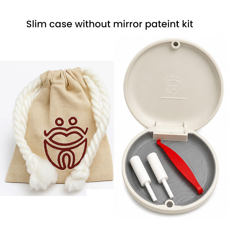 Captain Orthodontics Captain Slim Aligner Case in off-white with silicone layer, denture and retainer box with mirror for easy storage.