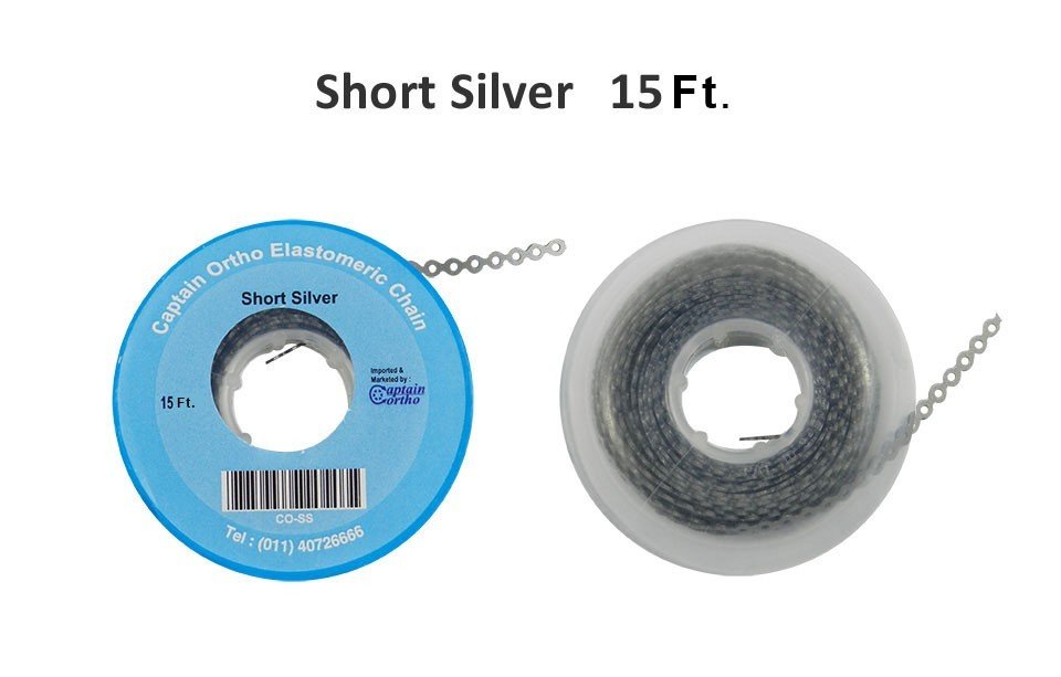 Clear Captain Elastic Chain E-Chain, 15 ft, used for orthodontic treatment, shown in closed position, by Captain Orthodontics.