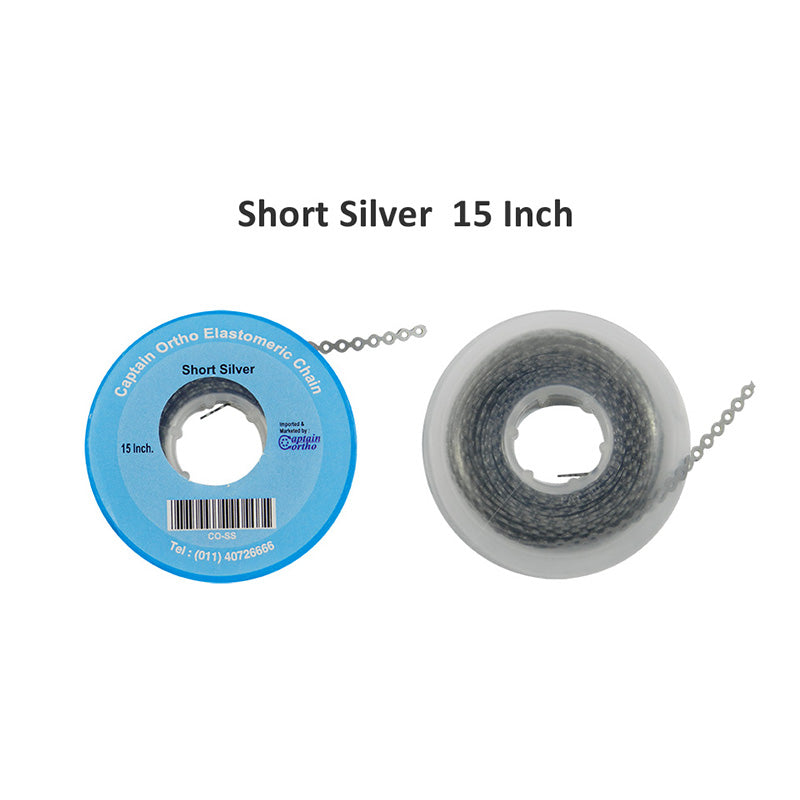 Clear Captain Orthodontics E-Chain, 15 ft. elastic chain used in orthodontic treatment, shown in closed position.