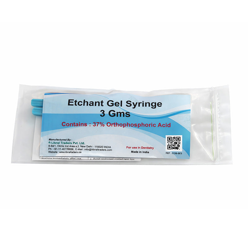 Captain Orthodontics Captain Etchant Gel Syringe with two empty applicator tips, 50g jumbo syringe for dental etching procedures.