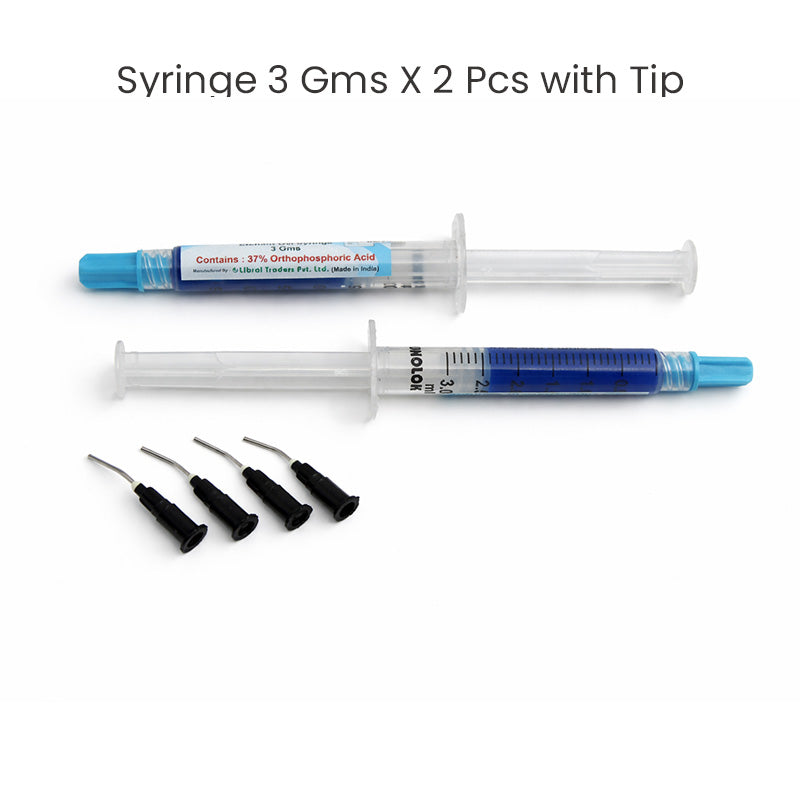 Captain Orthodontics Captain Etchant Gel Syringe with tips, 50g, showing the orthodontic etchant gel inside the jumbo syringe.