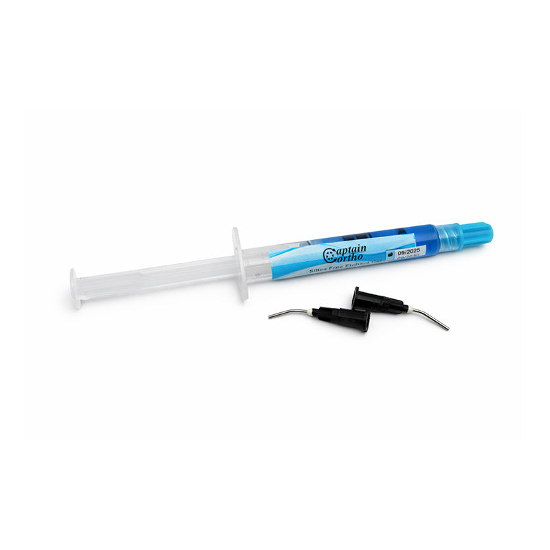 Captain Orthodontics Captain Etchant Gel, silica-free 37% orthophosphoric acid, syringe with tips, for dental etching.