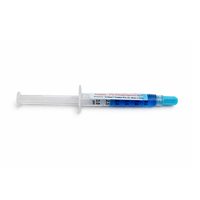 Captain Orthodontics silica-free Captain Etchant Gel syringe with tips, 37% orthophosphoric acid for dental etching.