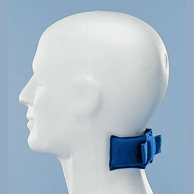 Navy blue Captain Orthodontics neck pad for safety release modules, medium size, worn on headgear for added comfort and safety.