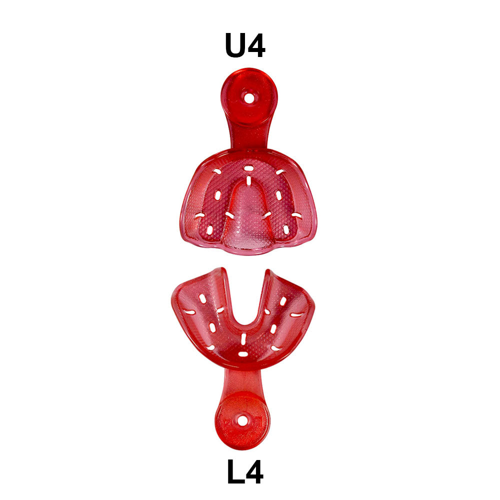 Set of four Captain Orthodontics Captain Ortho Premium autoclavable orthodontic impression trays for dental impressions.