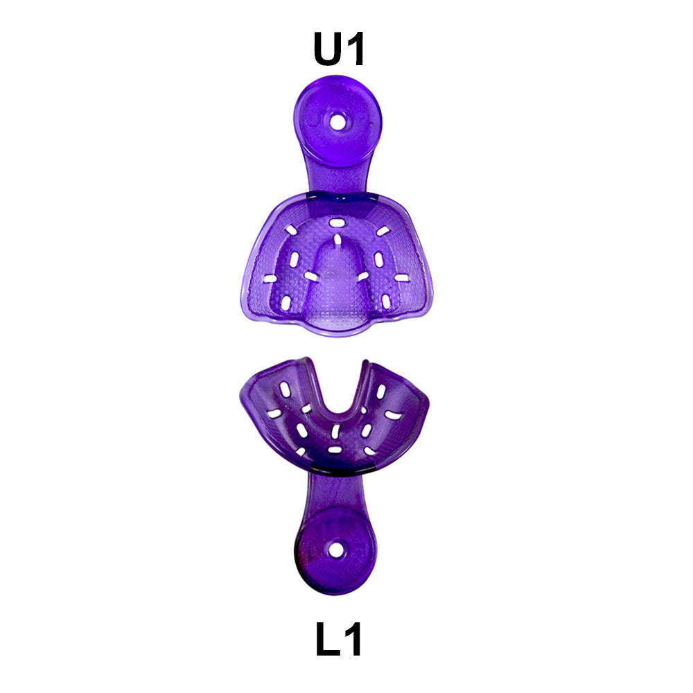 Set of four Captain Orthodontics Captain Ortho Premium autoclavable orthodontic impression trays for dental impressions.