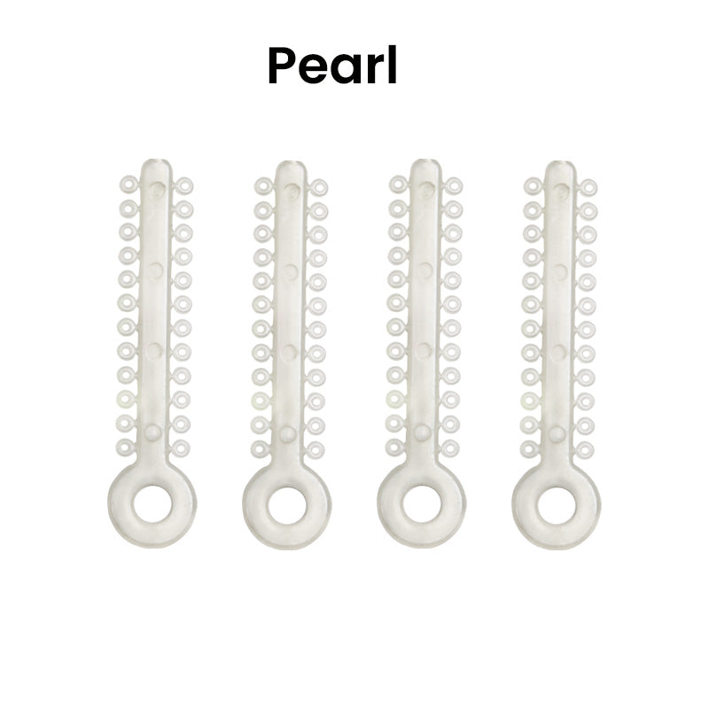 Pearl-colored Captain Orthodontics Ligature Stick Ties for braces, shown in a 100-pack, with secure, flexible design for orthodontic use.