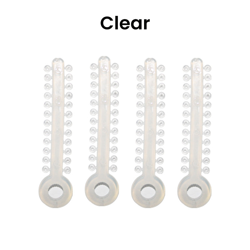 Pearl-colored Captain Orthodontics Ligature Ties in a pack, used for securing orthodontic archwires in braces.