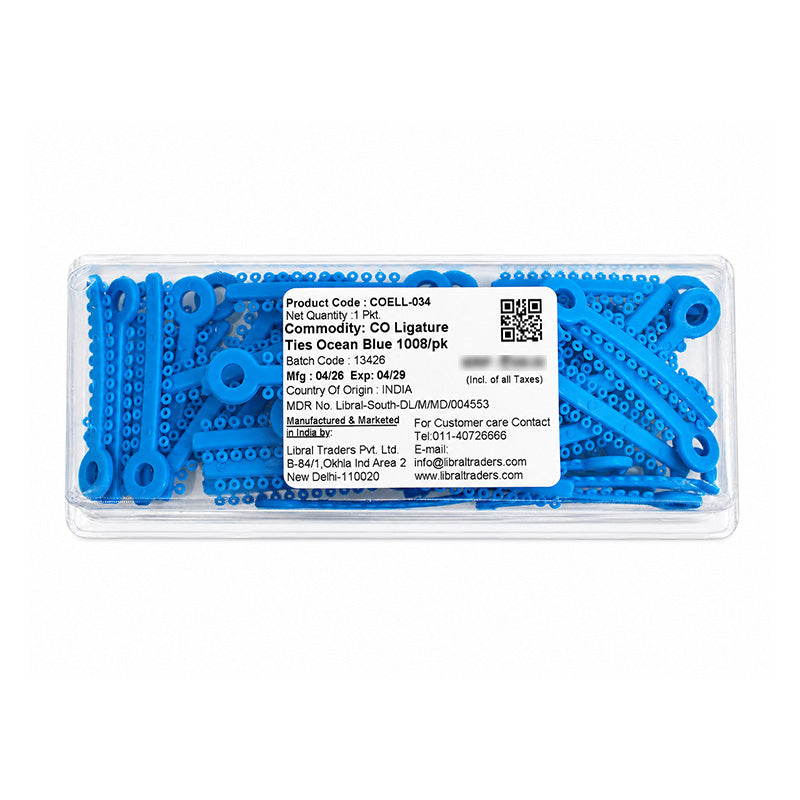 Pearl-colored Captain Orthodontics Ligature Stick Ties for braces, bundled in a pack, used to secure orthodontic wires.