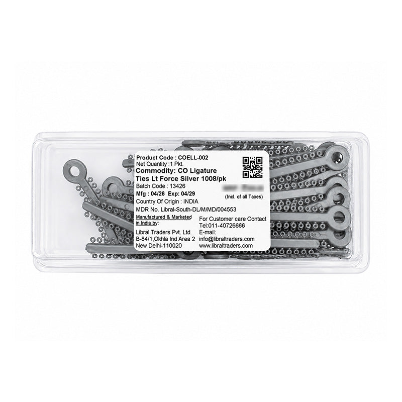 Captain Orthodontics Pearl Ligature Ties, orthodontic ligature ties in a pack, used for securing archwires in braces.