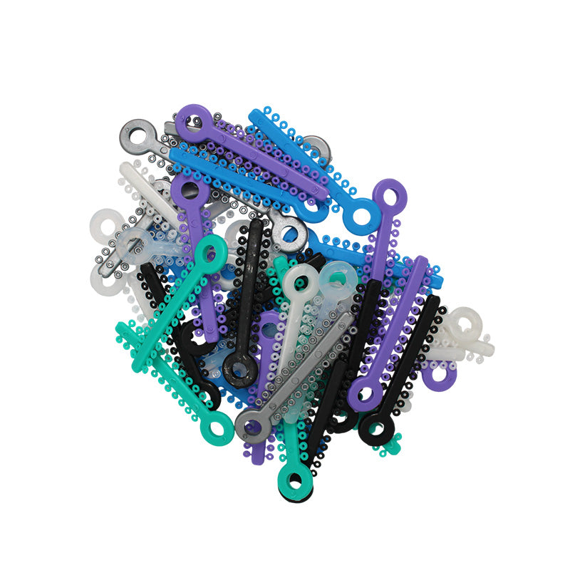 Pearl-colored Captain Orthodontics Ligature Stick Ties for braces, packaged in a 1008-piece set, with elastic ties for orthodontic use.