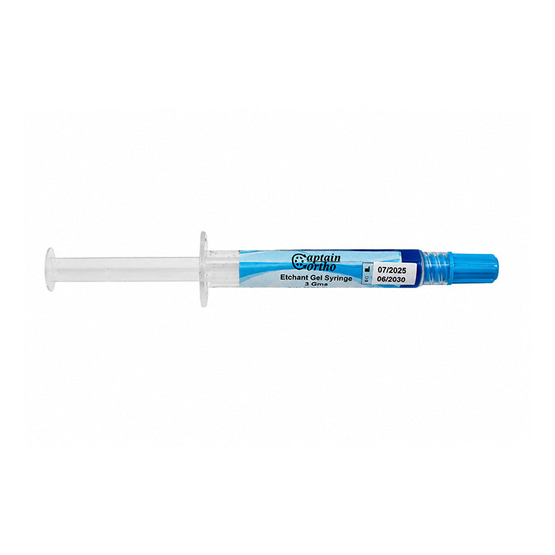 Captain Orthodontics Light Cure Bonding Adhesive syringe kit for dental applications, with applicator tip and packaging.