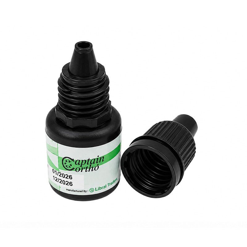 Captain Orthodontics Captain Light Cure Bonding Adhesive syringe kit, clear light cure orthodontic adhesive for dental bonding.