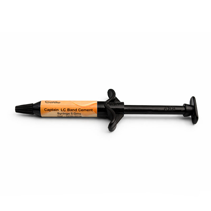 Light Cure Band Cement by Captain Orthodontics, 5g syringe of orthodontic dental cement for bonding braces.