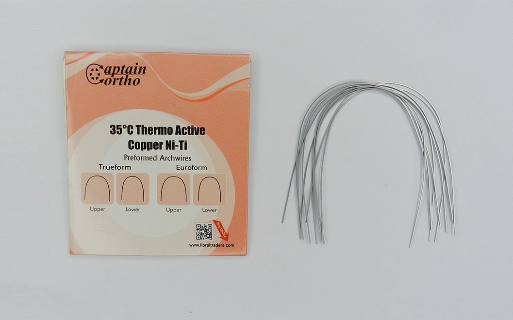 Captain Orthodontics Copper Niti 35°C Euro Preformed Nickel Titanium Wire for orthodontic treatment, shown in a close-up image.