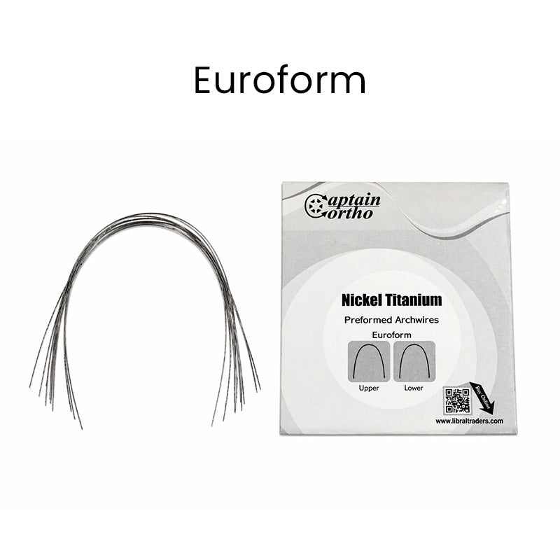 Pack of 10 Captain Niti preformed nickel titanium wires for orthodontic braces, shown in the image.