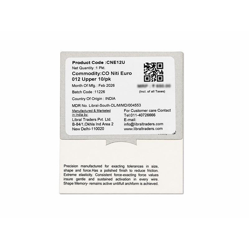 Set of 10 Captain Niti preformed nickel titanium wires for orthodontic treatment, shown in the image.
