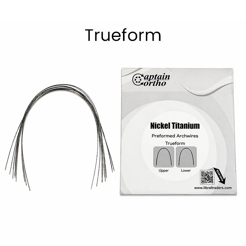 Captain Orthodontics Nickel Titanium Preformed Wire Pack of 10, showing flexible, preformed orthodontic wires in packaging.