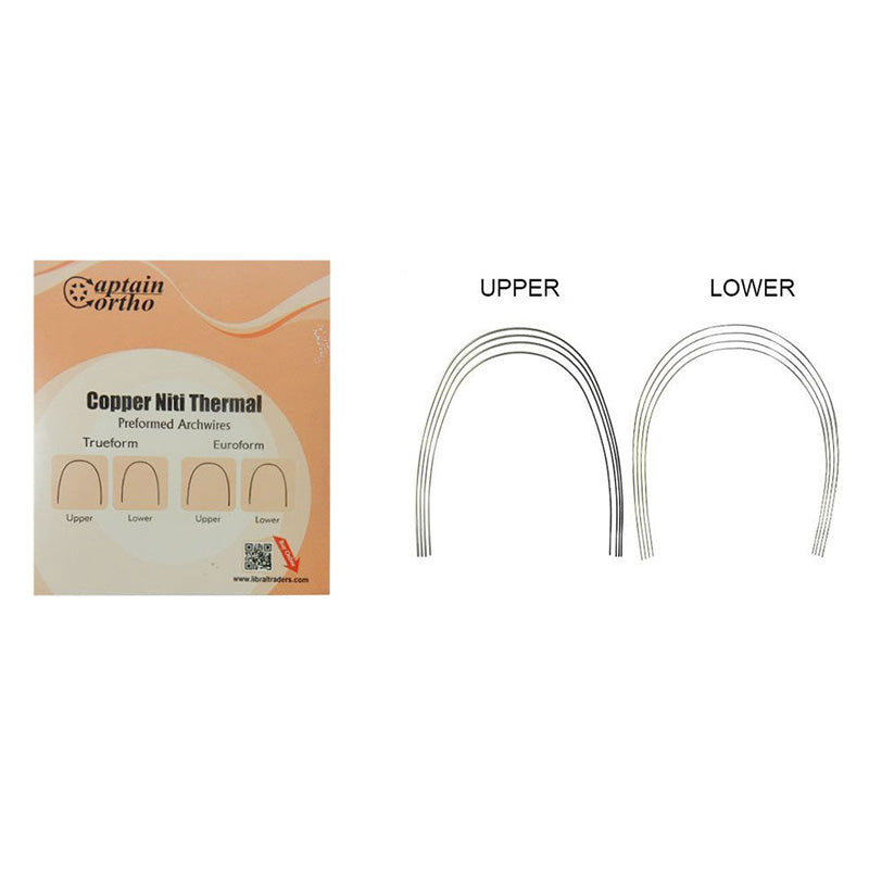 Pack of 10 Captain Orthodontics Nickel Titanium Niti Thermal Wires for Euroform 012 upper orthodontic appliances.