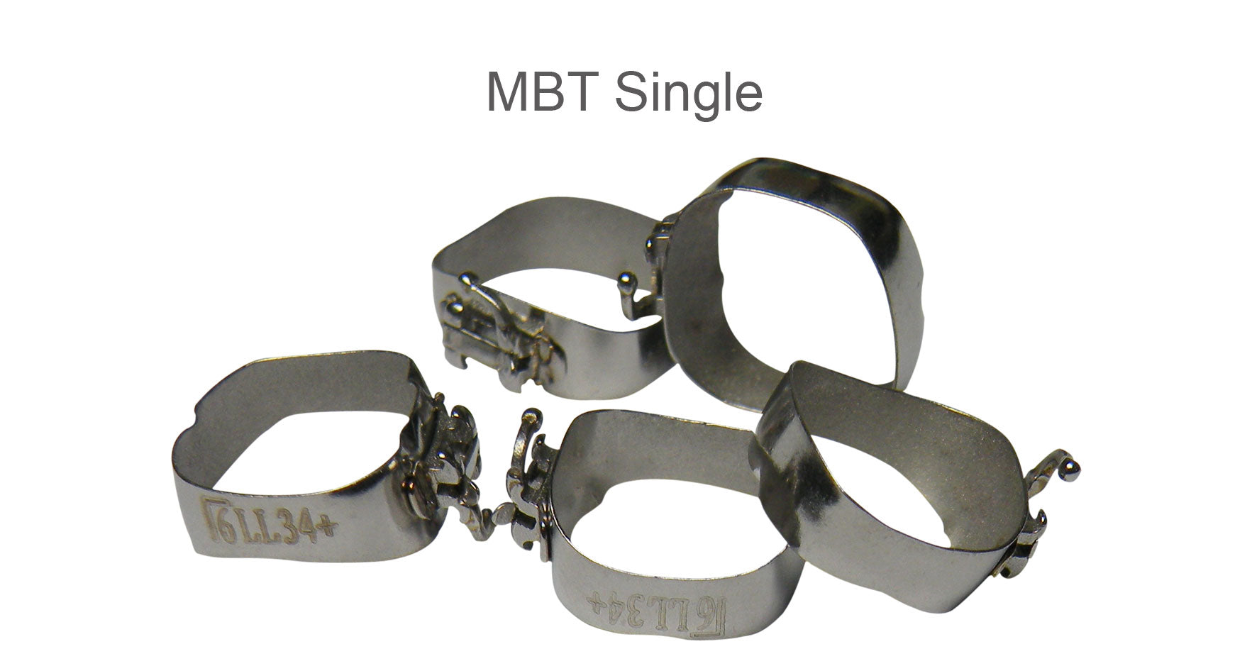 Captain Orthodontics preformed molar bands with MBT 022 UDLS tubes, right side, 5-pack of orthodontic bands with tubes.