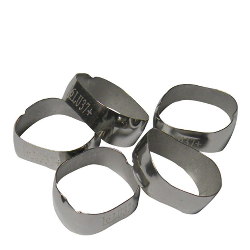 Preformed molar bands by Captain Orthodontics, plain design, upper right side, set of five for orthodontic treatment.
