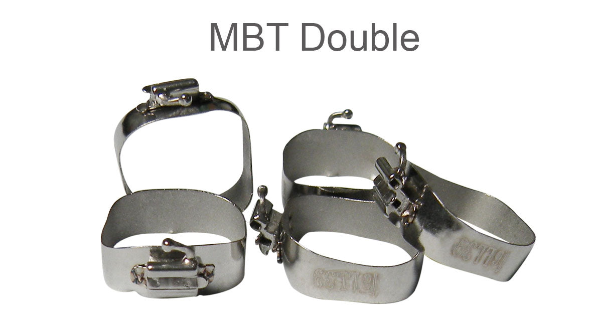 Captain Orthodontics preformed molar bands with MBT 022 UTLD tubes, right side, 5-pack of orthodontic bands.