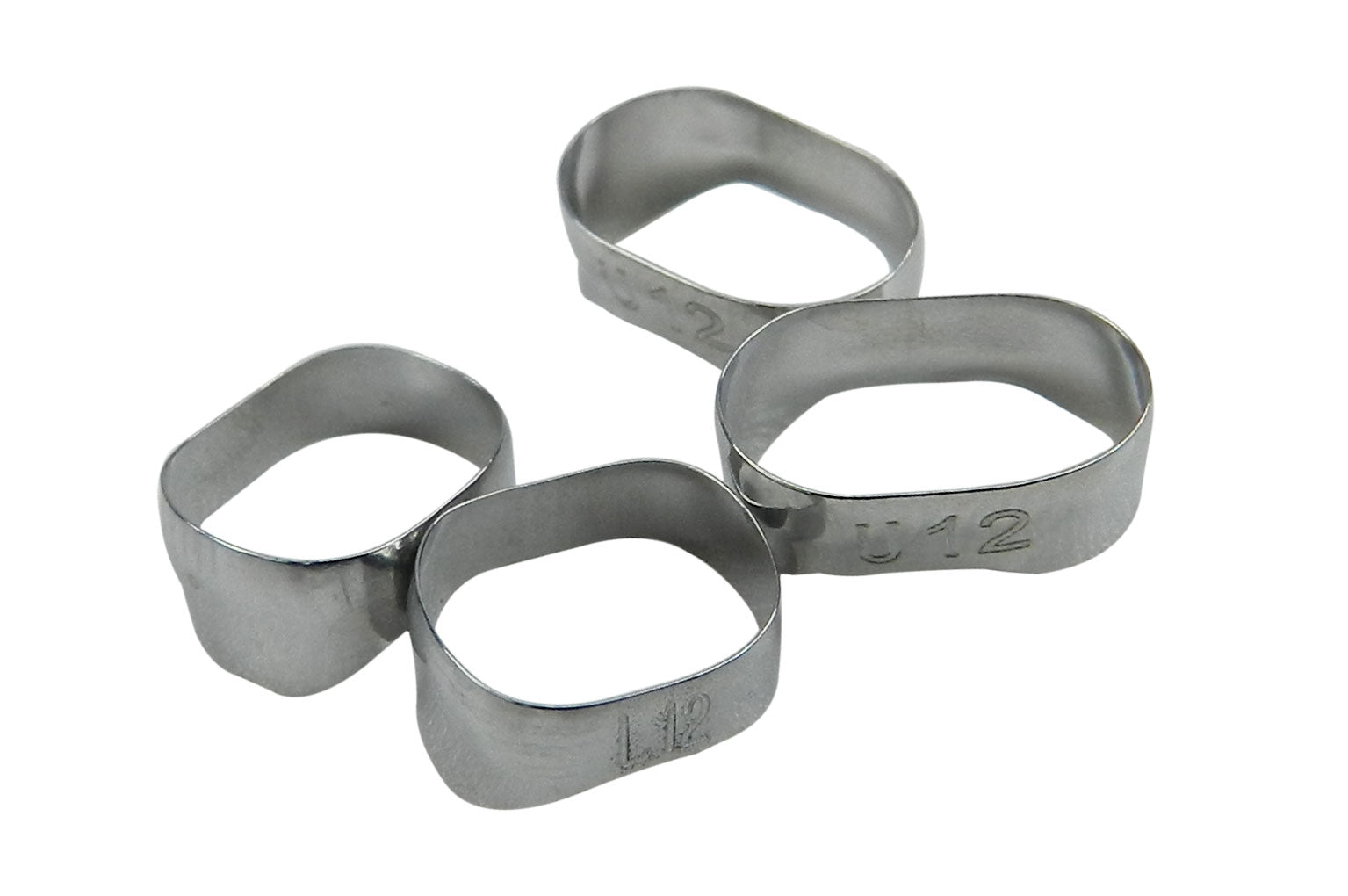 Preformed molar bands for orthodontic use, Captain Orthodontics Captain Ortho Plain Bicuspid Bands, 2-pack, upper right molar region.
