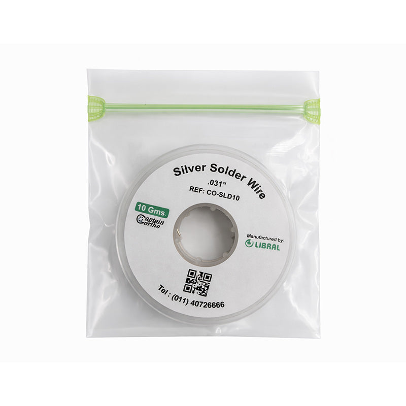 Captain Silver Solder wire, 0.31 inches, silver solder product by Captain Orthodontics, shown in a close-up image.
