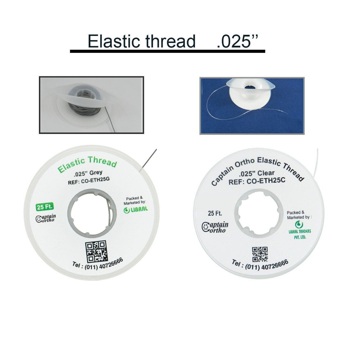 Grey Captain Solid Elastic Power Thread .025" used as sleeve and thread for orthodontic appliances by Captain Orthodontics.