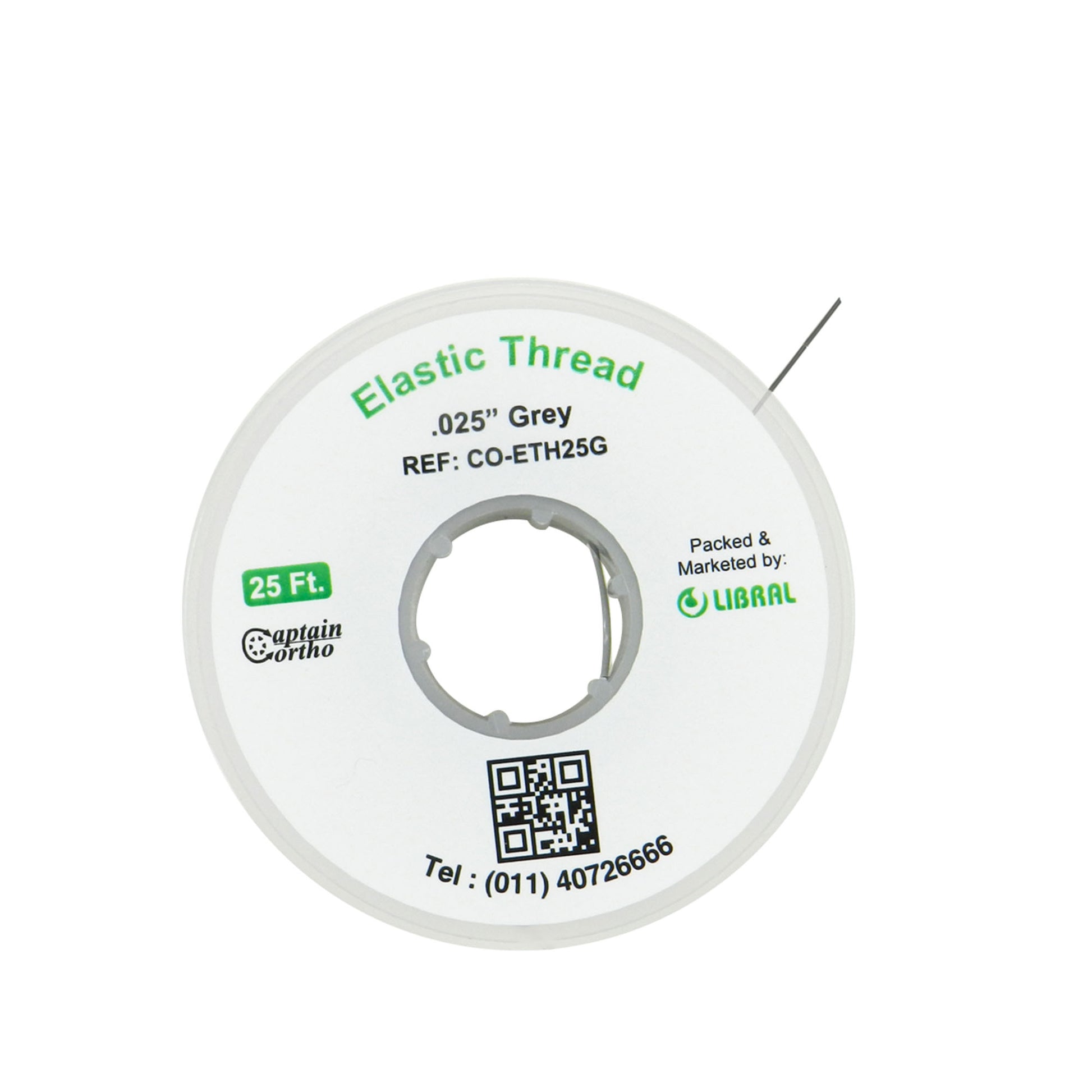 Grey Captain Solid Elastic Power Thread .025 inches for orthodontic sleeve and thread applications by Captain Orthodontics.