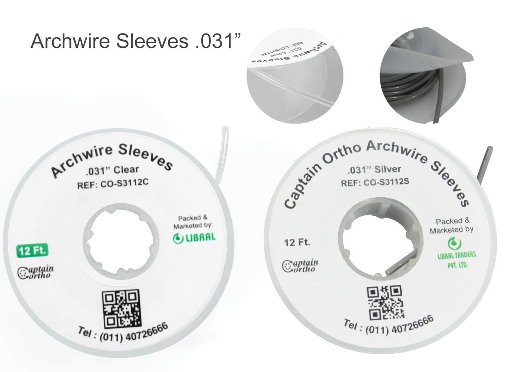 Silver Captain Orthodontics archwire sleeve and thread, .031 inch diameter, shown in a close-up image.