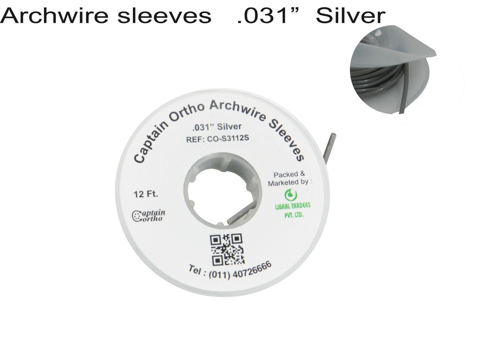 Silver Captain Orthodontics .031" archwire sleeve and thread, 12 ft length, for orthodontic wire protection and threading.