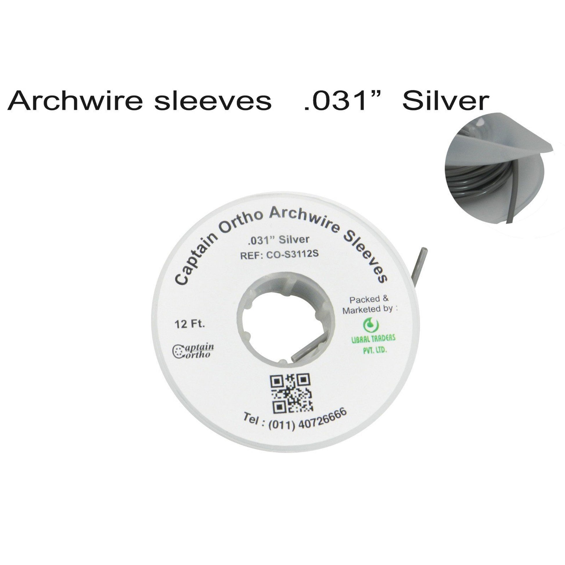 Silver Captain Orthodontics archwire sleeve and thread, .031 inch diameter, for orthodontic appliance use.