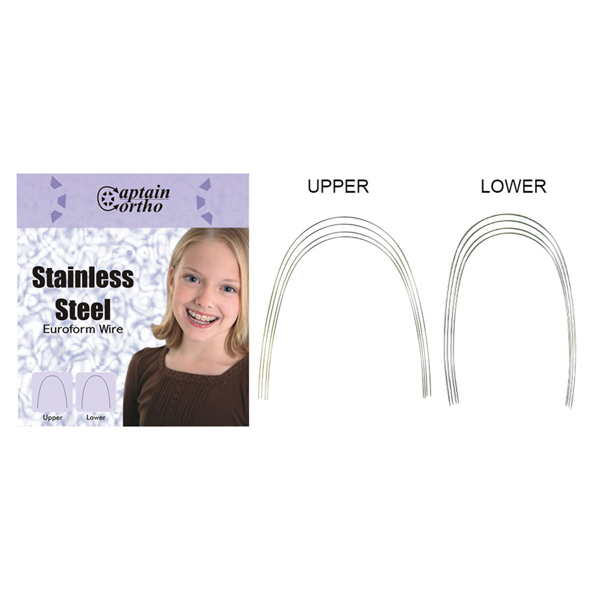 Upper view of Captain Ortho SS Preformed Wire made of stainless steel, designed for orthodontic use by Captain Orthodontics.