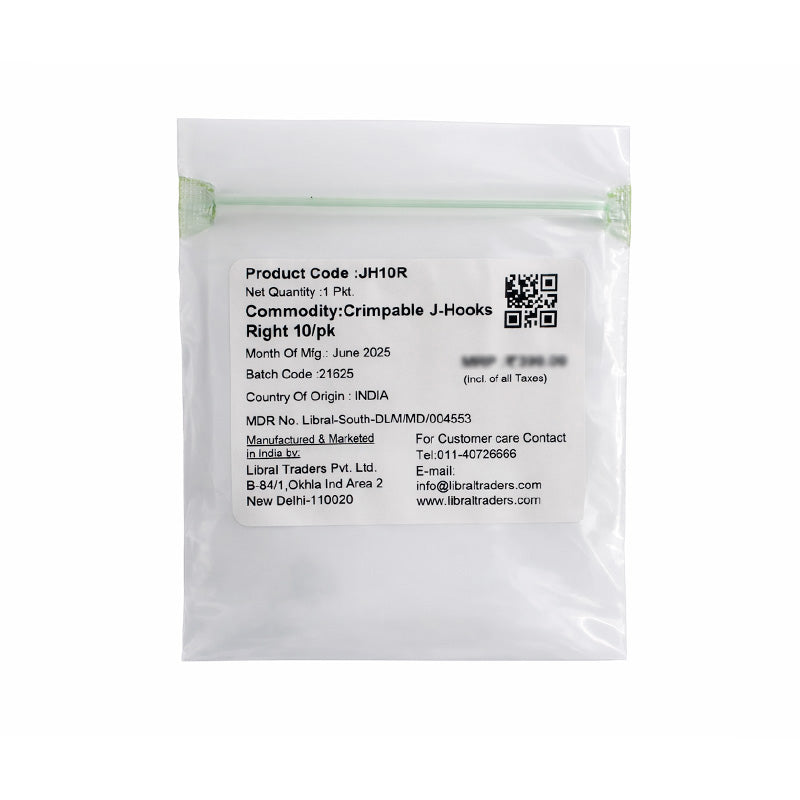 Captain Orthodontics weldable crimpable J-hooks 021 x 025 universal, shown in a pack of 10 for orthodontic use.
