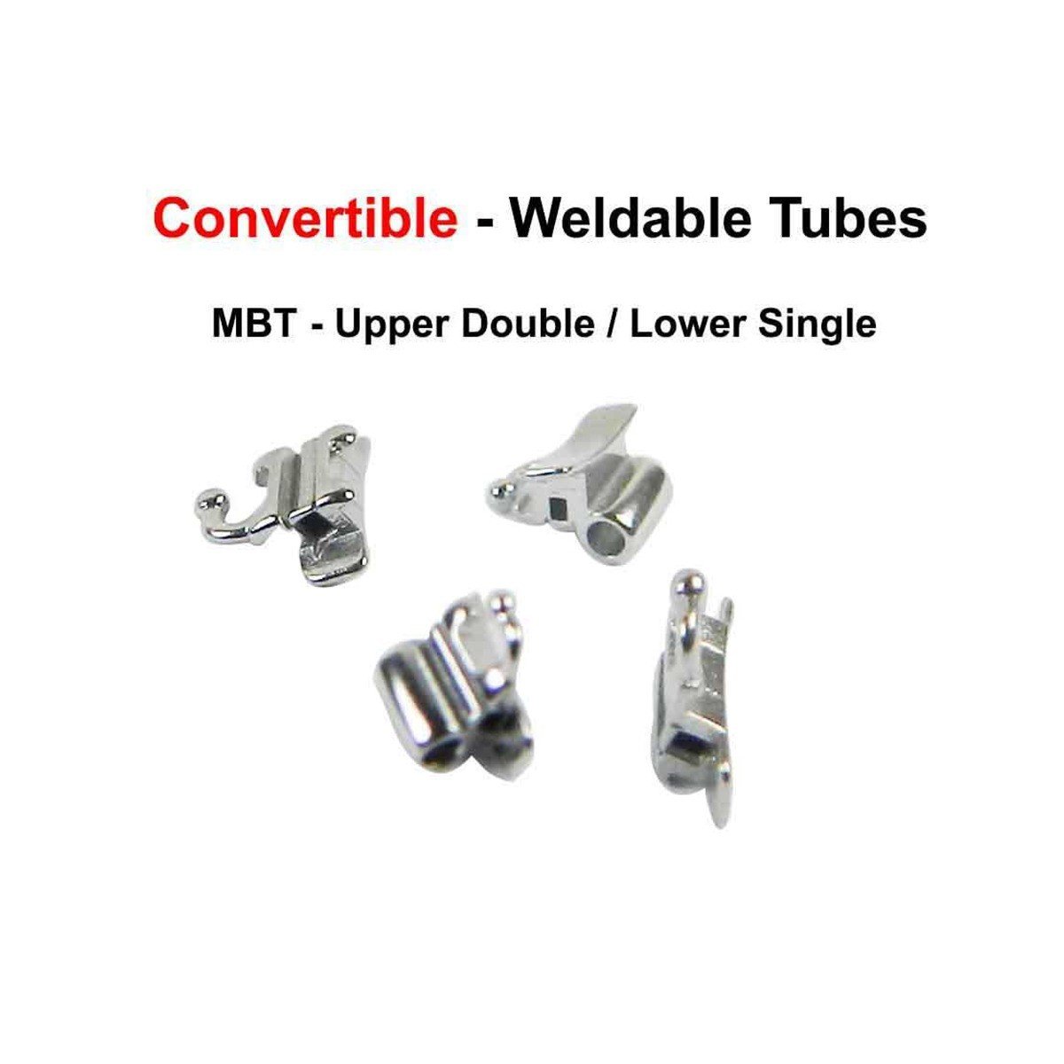 Set of five Captain Orthodontics MBT/Roth .022 weldable tubes for first molar, right side, used in orthodontic appliances.