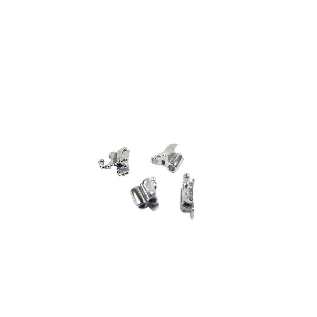 Set of five Captain Orthodontics MBT/Roth .022 weldable tubes for first molar brackets, shown in right lower view.
