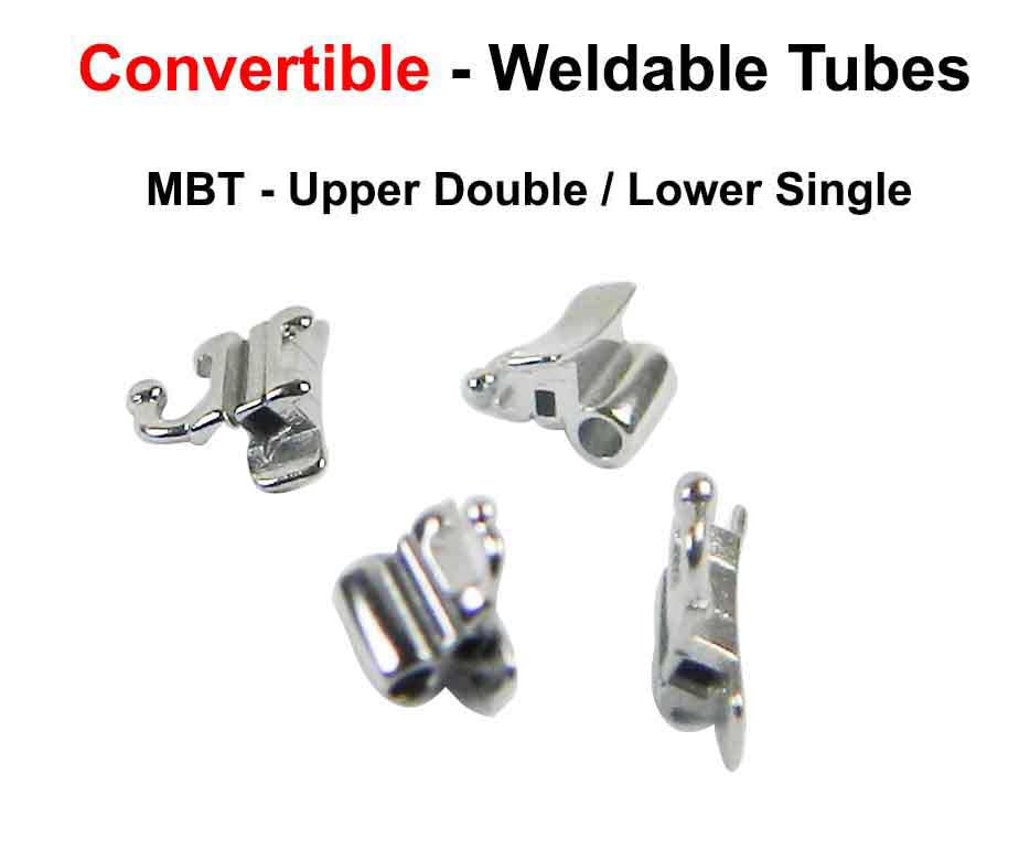 Five Captain MBT/Roth .022 weldable orthodontic tubes for first molars, shown in a close-up image.
