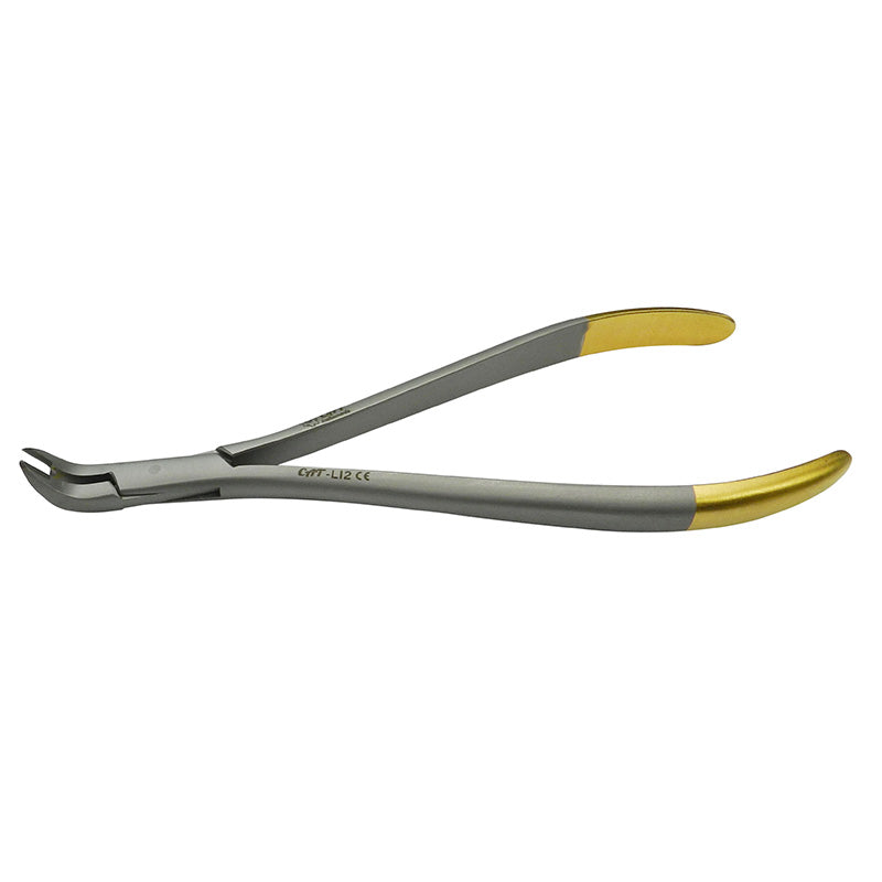 CAT Instruments debonding lingual micro mini ligature cutter at 60 degrees, used for precise orthodontic wire removal.