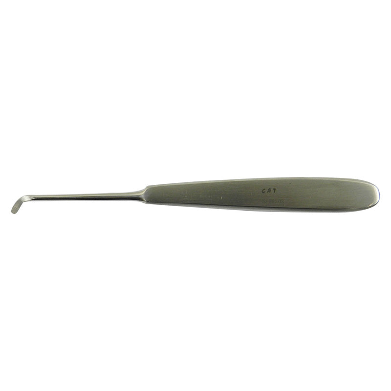 CAT Instruments Warwick James Left Cat Elevator showing a medical instrument with a metallic handle and surgical tips.